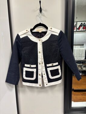 Michael Kors Black and White Structured Contrast Pocket Jacket